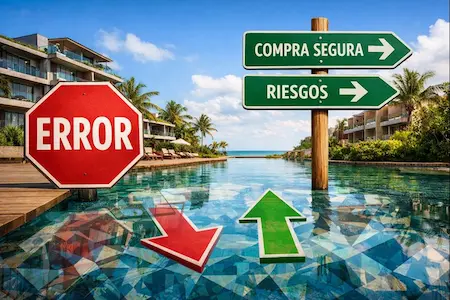 Complejo en Tulum con indicadores de advertencia sobre posibilidades de errores al comprar