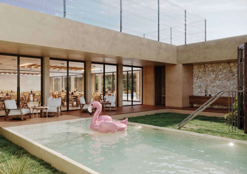 Salon de eventos con piscina en un desarrollo urbanístico en Playa del Carmen