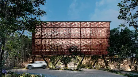 Entrada a la urbanización Tierra Madre en La Riviera Maya
