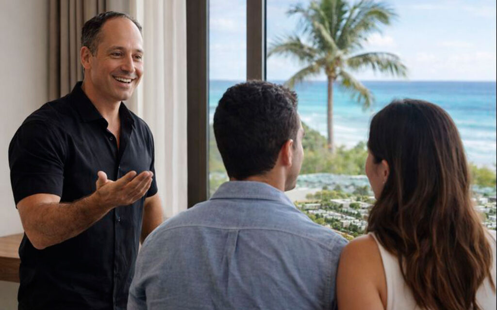 Valdo asesora a una pareja mientras esta busca una propiedad para invertir en la Riviera Maya
